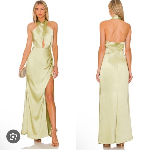 ELLIATT Begonia Maxi Dress Avocado Green Satin - Picture 3 of 9